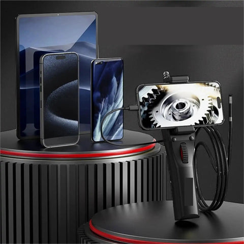 Top Shelf Flexible Borescope Camera Featuring Fully Articulated Twisting Head With Bright LED Lamp For Auto Engine Checks Leak Detection tight gap crawling, connected to smartphone.
