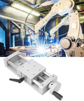 Ultra Smooth Low Friction Aluminum Linear Stage Table With 100mm Travel in a robotic welding setup.