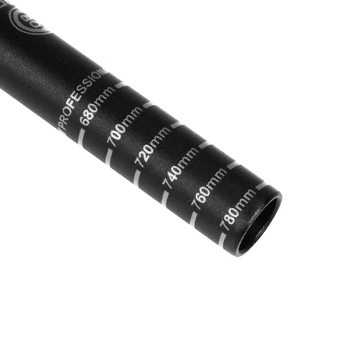 Close-up of Mountain Bike Riser Handlebar Made From Aluminum Alloy with 31.8mm clamp showing measurement markings.