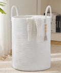 Cotton Rope Laundry Hamper Basket 58L Tall Woven Collapsible Organizer For Blankets Clothes Toys In Laundry Room Storage