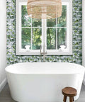 Bathroom with Peel And Stick Subway Tile Backsplash Kit 10 Sheets 13x12 Ice Green Marble Look Kitchen Tiles DIY Friendly