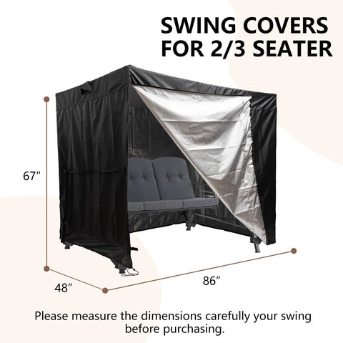 All Weather Waterproof Outdoor Swing Cover For 3 Seat Triple Seater Garden Patio Swing, Heavy Duty Black Canopy Shield, 86L X 48D X 67H Inches, Rain Wind Snow Dustproof, Keeps Your Swing Protected, Clean, And Ready For Seasons