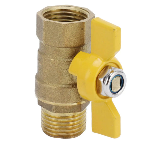 Heavy Duty Brass Ball Valve With G1/2 Male Thread For A Zero Drama Quick Gas Shutoff And Knockout Manual Control That Is Tough As Nails And Built For Serious Pipe Work, showcasing yellow lever and brass finish.