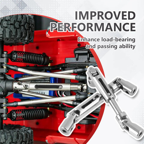 Close-up view of Snag These Heavy Duty Metal RC Crawler Drive Shafts For 1/16 Scale Trucks with truck chassis details.