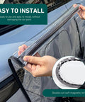 Universal EV Charger Port Cover With A Damn Fine Magnetic All Weather Shell HD Transparent PVC Build No Sweat Gap Free Lock In Badass Solid Protection For Your Electric Ride, hands showing installation on vehicle.