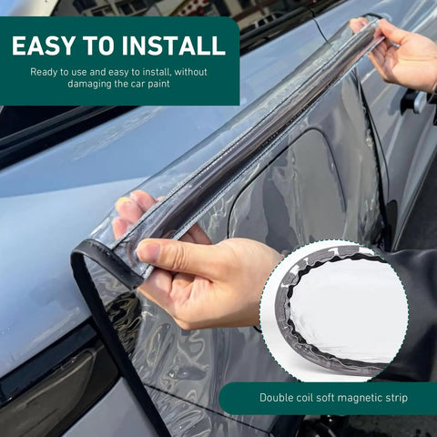 Universal EV Charger Port Cover With A Damn Fine Magnetic All Weather Shell HD Transparent PVC Build No Sweat Gap Free Lock In Badass Solid Protection For Your Electric Ride, hands showing installation on vehicle.