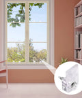 Heavy Duty Mirror Hangers With Screws Clear Plastic Wall Mount Clamps For Frameless Glass Panels And Cabinet Doors Rock Solid Invisible Retainer Kit No Fuss Installation in a modern window setting.
