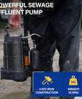 Person holding One Third Horsepower Submersible Sump Pump For Basements And Sewage Drainage, 3150 GPH, Cast Iron Build