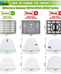 Gotta Have Replacement Filter Set for Navigator Lift Away showing different filter sizes for NV350, NV581, ZU560 series comparison.