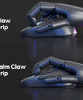 Premium Lightweight Wireless Gaming Mouse Built Tough With PaW3395 Chipset showing Claw and Palm Claw grip positions.