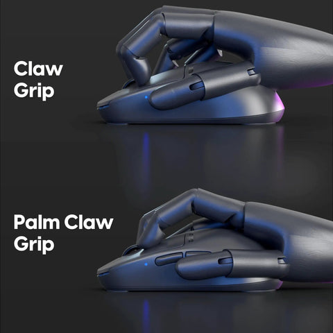 Premium Lightweight Wireless Gaming Mouse Built Tough With PaW3395 Chipset showing Claw and Palm Claw grip positions.