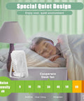 Sleeping child with Six Point Eight Inch Portable Personal Desk Fan With Rechargeable Battery Adjustable Zero To One Hundred Speed Control LED Real Time Speed Display Quiet Sleep And Desk Fan For Office Bedroom Travel On Cruise Ships Or Beach Vacations on nightstand