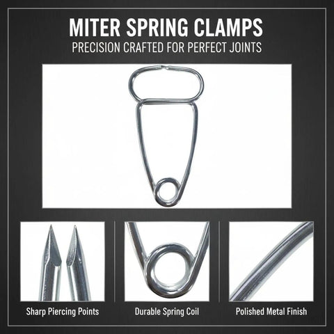 12 Piece Stainless Steel Woodworking Miter Spring Clamp Kit With Pointed Tips And D Loop Design For Super Strong Grip On Diy Projects Frame Molding Trim And Glue Drying Tasks In The Shop, polished metal finish