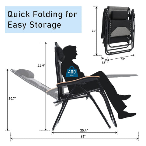Big And Comfy Oversized Zero Gravity Chair With Cup Holder 30 Inch Wide Seat Folded and Open, Supports Up To 400 Lbs