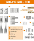 Heavy Duty Front Door Handle Set With Double Door Lock Satin Nickel Finish, includes components overview with labels