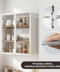 French Cleat Wall Hanger 30 Inch Heavy Duty Z Bar Mount 200 Lbs on a kitchen cabinet with glass doors holding jars and utensils.