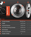 Front Vented Disc Brake Rotors Pair Compatible With Chrysler Dodge Jeep 2007 To 2017 Models dimensions and specifications.