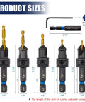Countersink Drill Bit Set For Wood With Dual Flute 82 Degree Countersink, Five HSS Bits, Replacement Bits, Magnetic Extension Bit Holder, Hex Wrench, Adjustable Depth Pilot Hole, And Compact Storage Box dimensions