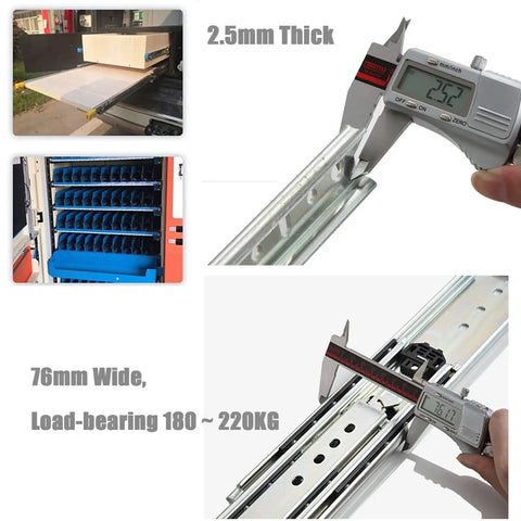 3 Fold Full Extension Drawer Runners And Cabinet Slides Heavy Duty Ball Bearing Rails with 2.5mm thickness, calipers measuring