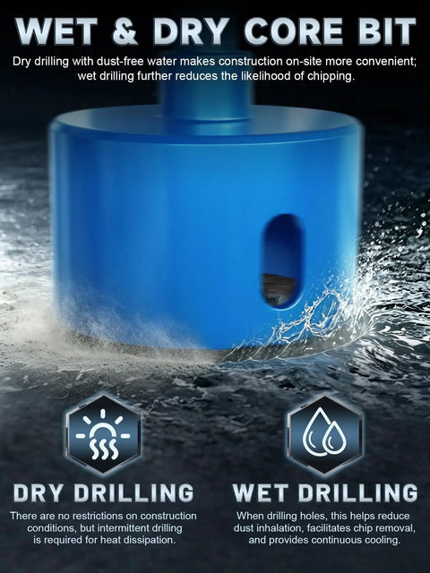 Wet and dry core bit for the Badass 15 Piece Diamond Hole Saw Kit, ideal for tile, ceramic, and glass drilling.