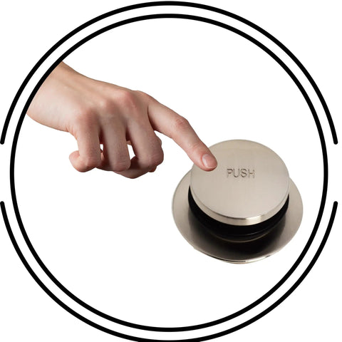 Dang Tight Fit Tip Toe Bathtub Drain Plug For SCH 40 Abs Lines With Two Hole Elbows And Sweet Satin Nickel Trim featuring push button hand.