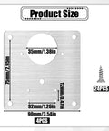Four Pack Stainless Steel Cabinet Hinge Repair Plates size dimensions with 20 fixing screws shown for kitchen cupboards and furniture