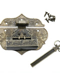 Vintage Flower And Bird Padlock Kit with decorative lock, key, and screws for cabinets and toolbox, featuring a brass buckle.