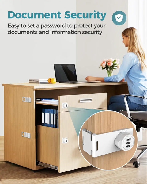 Built Like A Tank 90 Degree Cabinet Combination Lock Latch In White Heavy Duty Zinc Alloy Digital Lock Set For Office Files And Home Drawers Rust Proof Storage Hardware Smooth Fit on filing cabinet.