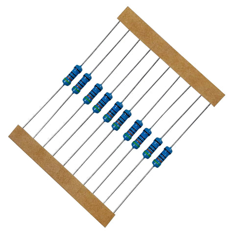 Image showing blue half watt resistors from the Metal Film Resistor Assortment Kit With 150 Values And 1500 Pieces, 1% Tolerance.