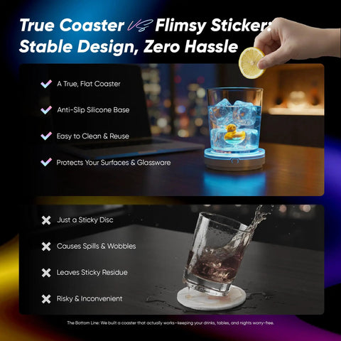 Rechargeable LED Light Up Coasters Featuring Fifteen Vibrant Hue Options And Four Adjustable Dimmers For Instant Home Bar Flex And Chill Party Glow Setup Grey