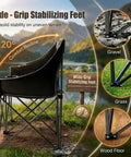 Side view of Oversized Heavy Duty Camping Loveseat With Cup Holders Quad Fold Double Camping Couch Holds 650 Lb Weight Capacity Portable Carry Bag For Outdoors Lawn And Sports Events Black, highlighting wide-grip feet
