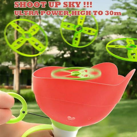 Disc Launcher And Catcher Toy For Outdoor Fun Ideal For Backyard Play And Family Time Flying Disc Spinner in action, red launcher