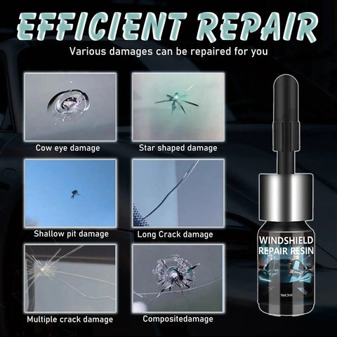Skip The Shop And Save Some Dough With This Heavy Duty Windshield Repair Kit Featuring Instant Set Glass Fixing Compound, showcasing different types of windshield damage.