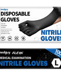 Heavy Duty Black Nitrile Gloves 4 Mil Large 100 Count Powder Free Latex Free for medical examination and cleaning use.
