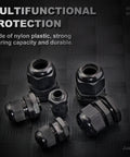 Waterproof Adjustable Cable Glands Kit 60 Pack Black Nylon Joints With Gaskets on black surface