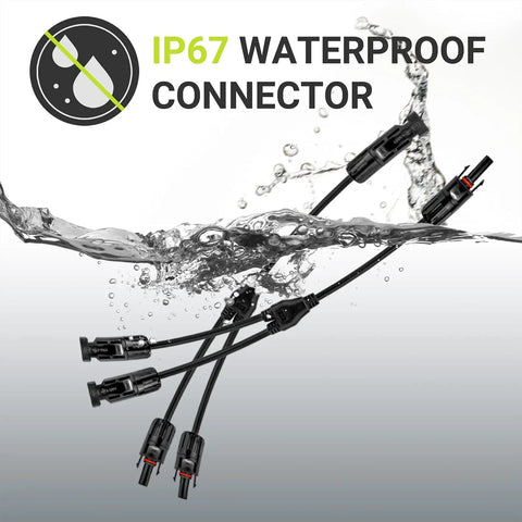 Y Branch Solar Connector 2 To 1 Cable Adaptor Kit with IP67 waterproof label, submerged in water