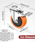 Diagram of Stainless Steel 4 Inch Casters Set Of Four For Furniture And Equipment Anti Rust 304 Stainless Steel Heavy Duty Wheels