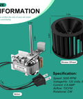 Diagram of Beefed Up Bathroom Fan Motor Blower Assembly For Broan NuTone Ceiling Heaters 162E 164M Series with specifications.