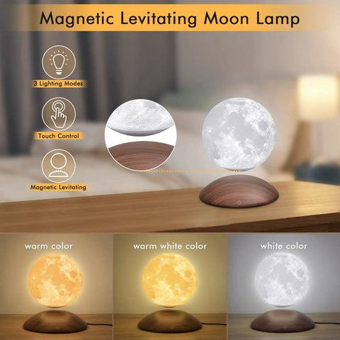 Magnetic Levitating Moon Lamp Floating Moon Light Spinning Night Light With Arc Base Remote Timing Three Color Modes Dope 5.9 Inch Gift For Kids Friends Home Decor Gift Idea