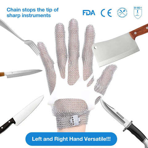 Hardcore Metal Mesh Cut Resistant Glove For Meat Cutting Butcher Grade Food Safe Chainmail Hand Protection with knives around