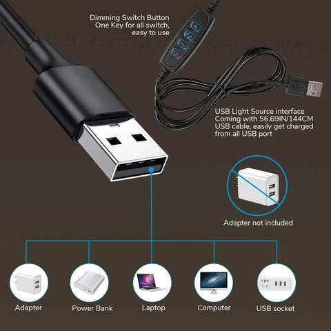 USB cable and dimming switch for Clip On Desk Light With 48 LEDs, Ultra Flexible Gooseneck, and USB clamp mount