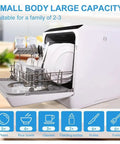 Kitchen Game Changer Compact Countertop Dishwasher With Built In Water Tank And Five Wash Cycles showing plates, glasses, and utensils in the rack.