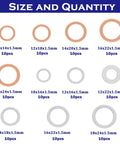 110 Piece Crush Washer Set For Oil Drain Plugs Copper And Aluminum Washers M10 M12 M14 M16 M18 Sizes Display