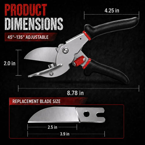 Adjustable 45 To 135 Degree Miter Shears For Wood Trim Molding, Quarter Round Cutting Tool, PVC Pipe Cutter With Spare SK5 Blades, 8.78 in