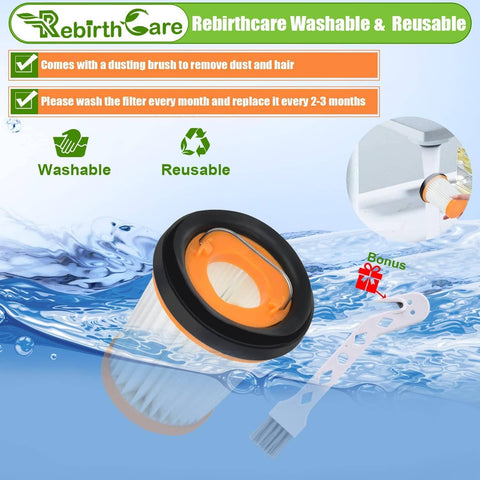 12 Pack WV201 Filter Replacement For Wandvac ION W1 showing filter with orange edge and bonus brush in water scene