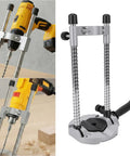 Handheld Portable Drill Guides With 90 Degree Precision Jig Attachments for Angled or Straight Holes, adjustable and sturdy, shown in use.