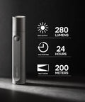 Tiny But Mighty LED Flashlight Rechargeable USB C, 3 Modes, 24 Hour Run Time with 280 Lumens and 656ft beam range.