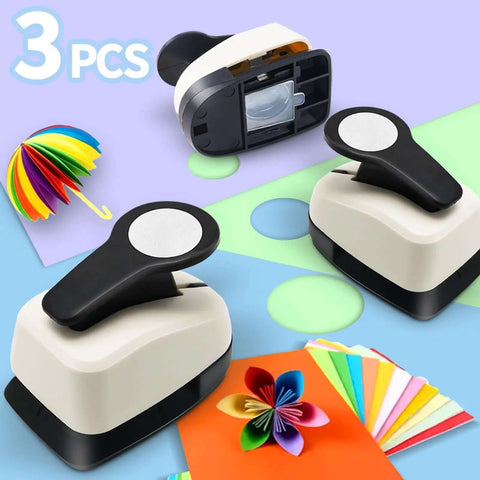 Circle Hole Punch Set For Crafts, Three Circle Punches One Inch Five Eighths Inch And Three Eighths Inch, ABS Zinc Alloy, colorful backdrop