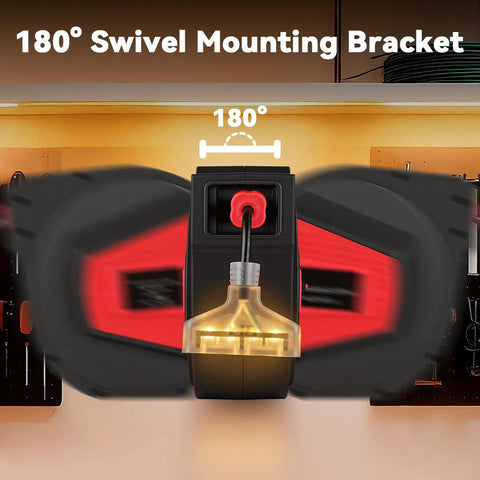Auto Retracting 50 Foot Heavy Duty Cord Reel For Garage And Workshop with 180 Degree Swivel Mounting Bracket