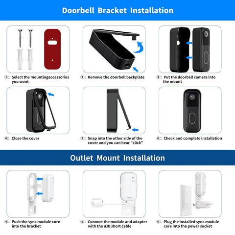 Installation guide for Doorbell Mount For All New Video Doorbell With Outlet Wall Mount For Sync Module Core No Drilling No Screws Camera Mounting Holder Easy Install For Blink Doorbell Outdoor System.